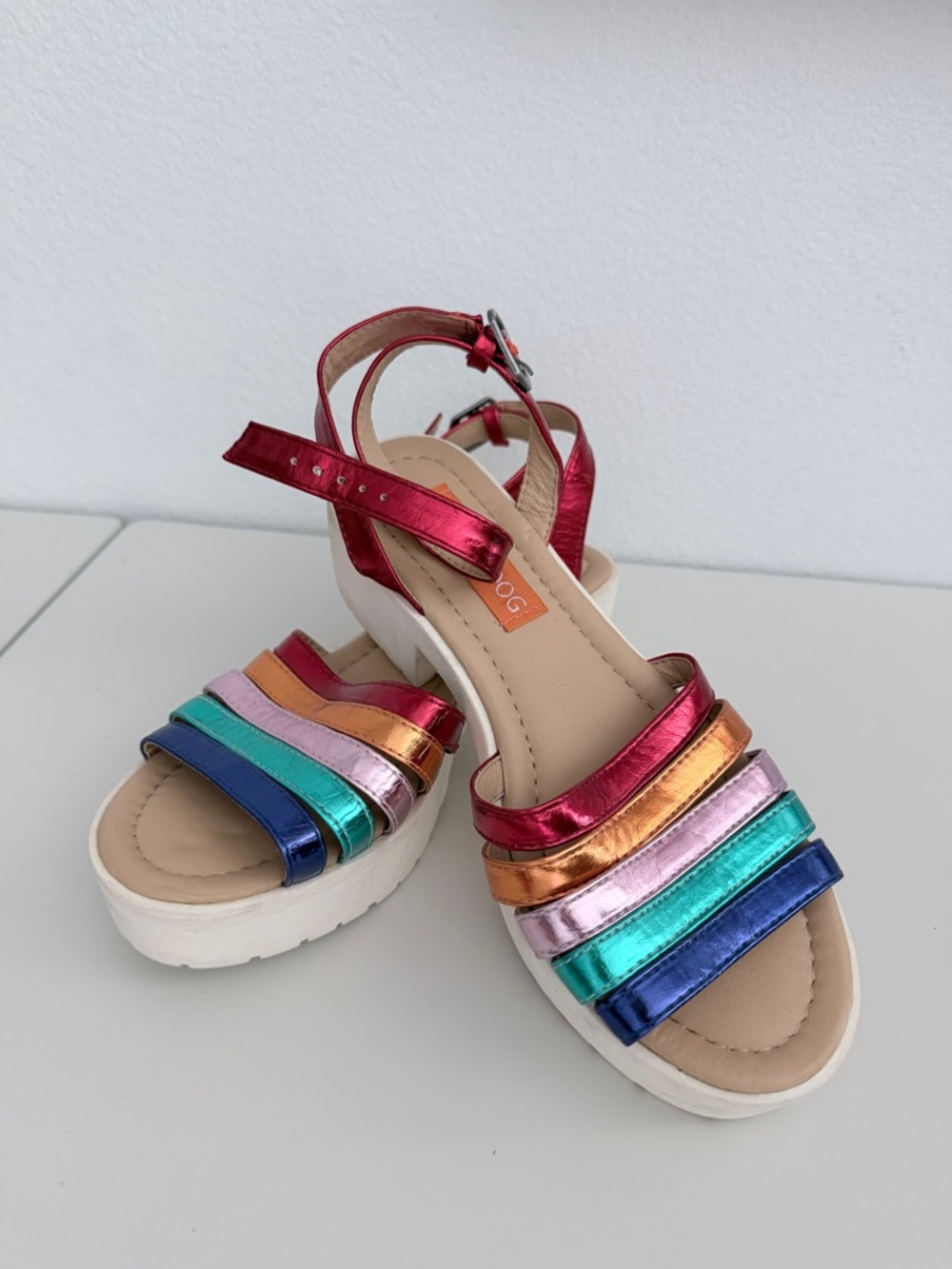 Metallic Rainbow Strappy Rocket Dog Platform Sandals Y2K - Picture 2 of 9